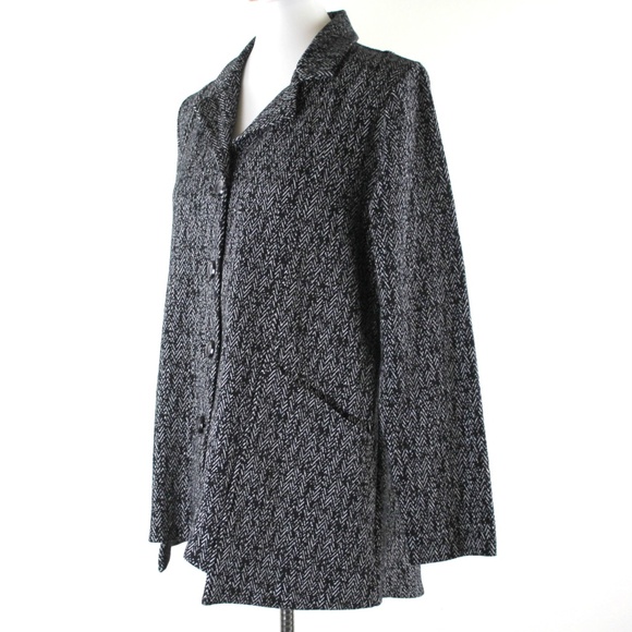 Comfy USA Dee Black White Chevron Knit Button Front Tunic Blazer Jacket S NWT - Picture 3 of 6